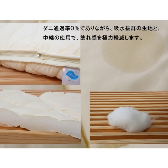 中芯も洗える防ダニ敷き布団（カセット式）【さらさらコットン・ダクロンフレッシュ4穴×洗える中芯】　セミダブル