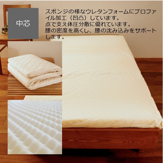 洗える敷き布団（カセット式）【ウールフィーユ×プロファイルウレタン】　ベッド用シングル　(97×195cm)